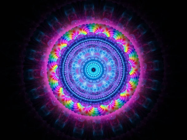 色彩艳丽的Moder Lmbtq 空间曼达拉隔离在黑色 计算机生成的抽象背景 3D渲染中 — 图库照片
