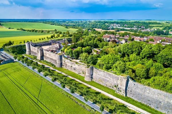 Aerial view of the city walls of Provins, a town of medieval fairs and a UNESCO World Heritage Site in France — Stock Photo, Image