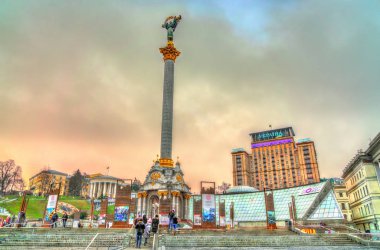 Independence Monument on Maidan Nezalezhnosti Square, the central square of Kiev, Ukraine clipart