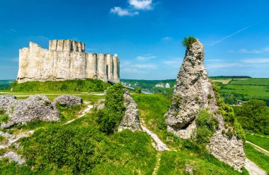 Chateau Gaillard, yıkık bir ortaçağ kalesi Les Andelys Town - Normandy, Fransa