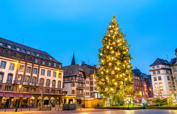 Choinka na placu Kleber w Strasburgu, Francja — Zdjęcie stockowe