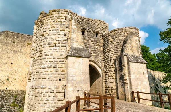 Porta Saint Jean nas muralhas medievais da cidade de Provins, França — Fotografia de Stock