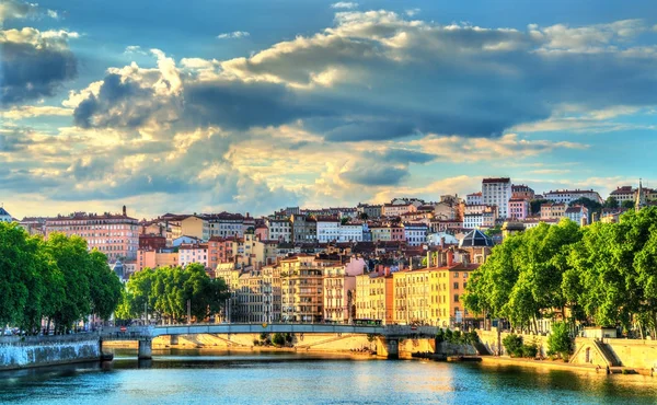 Tramonto sul fiume Saone a Lione, Francia — Foto Stock