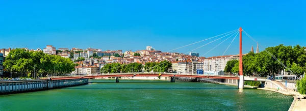 Panorama z Lyon, nad rzeką Saone we Francji — Zdjęcie stockowe