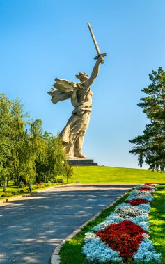 Vatan aramalar, bir devasa heykelin üzerine Mamayev Kurgan, Volgograd, Rusya