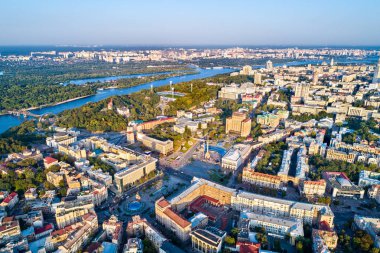 Bağımsızlık Meydanı - Maidan Nezalezhnosti ve diğer yerler Kiev, Ukrayna'nın havadan görünümü