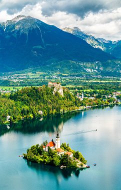 Ada Slovenya Lake Bled havadan görünümü