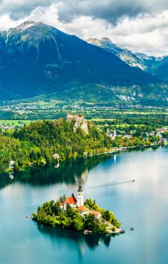 Aerial view of Lake Bled with the island in Slovenia clipart