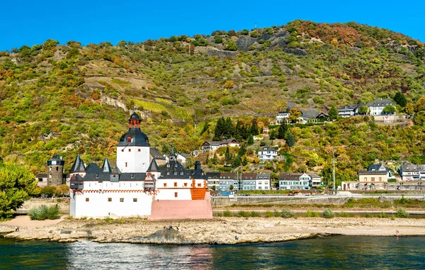 Zamek Pfalzgrafenstein wyspie nad brzegiem Renu w Niemczech — Zdjęcie stockowe