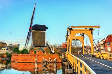 Molen De yerine ve Rembrandt Köprüsü Leiden, Hollanda