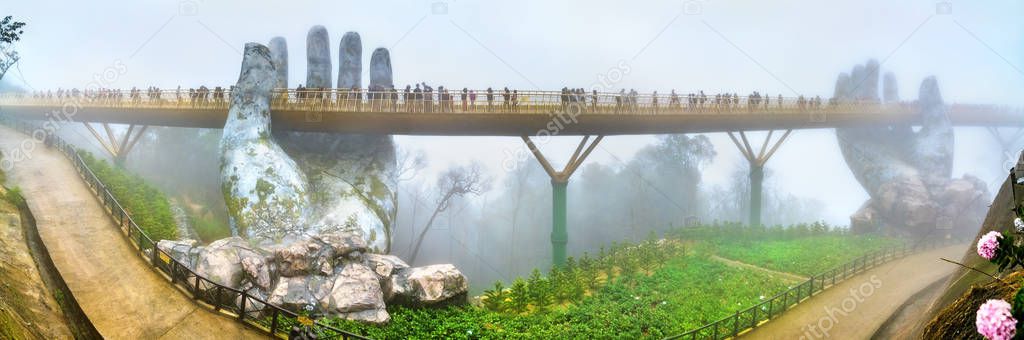 The Golden Bridge, supported by two giant hands, in Vietnam