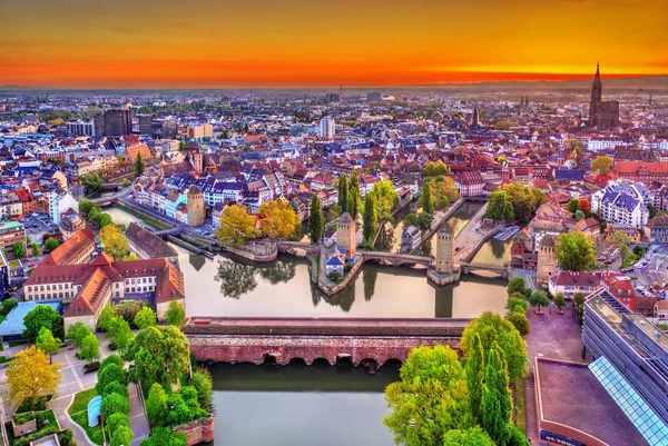 Barrage Vauban, Ponts Couverts and Petite France in Strasbourg — Stock Photo, Image