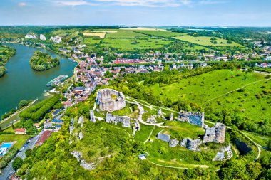Chateau Gaillard, yıkık bir ortaçağ kalesi Les Andelys Town - Normandy, Fransa