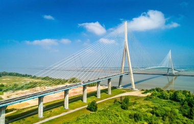 Pont de Normandie, Le Havre Honfleur Normandy, Fransa için bağlantı Seine yol köprüden