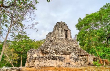 Ruins of a Mayan pyramid at Chicanna in Mexico clipart