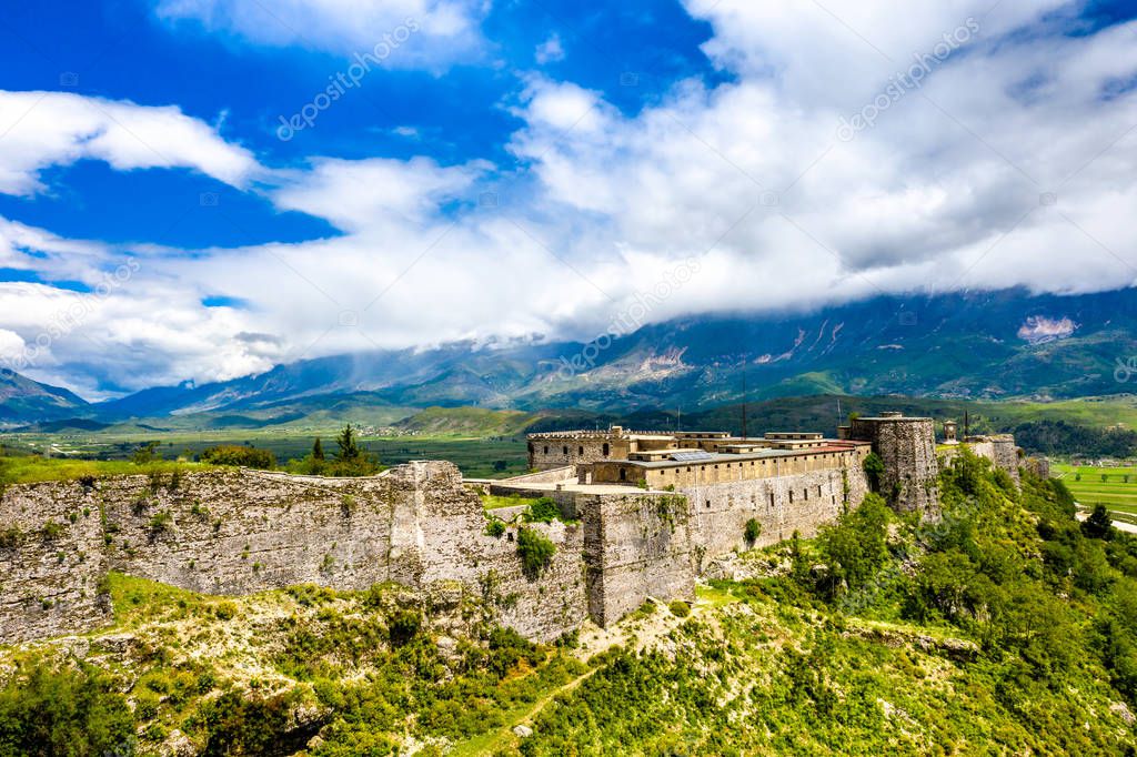 Aerial view of Gjirokaster Fortress in Albania