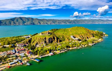 View of Sevan Island in Lake Sevan in Armenia clipart