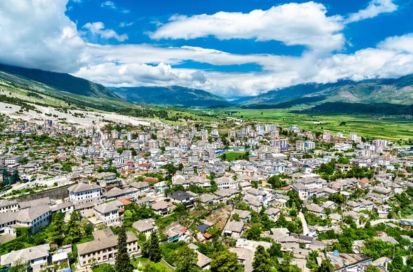 Aerial view of Gjirokaster town in Albania — Stock Photo, Image