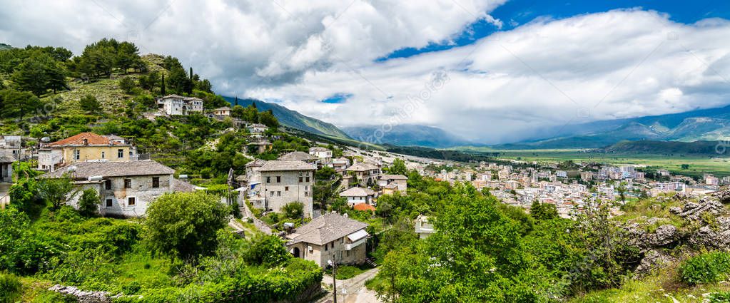 Aerial view of Gjirokaster town in Albania