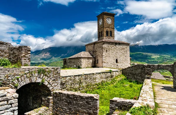 Clock Tower at the Castle of Gjirokaster in Albania — Stock Photo, Image