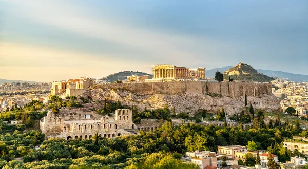 Vista dell'acropoli di Atene in greco — Foto Stock