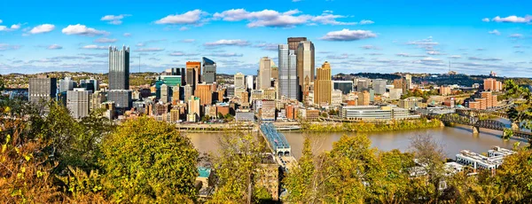 Panorama över centrala Pittsburgh med floden Monongahela i Pennsylvania — Stockfoto