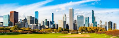 Chicago 'nun Skyline' ı Illinois, ABD 'deki Grant Park' ta