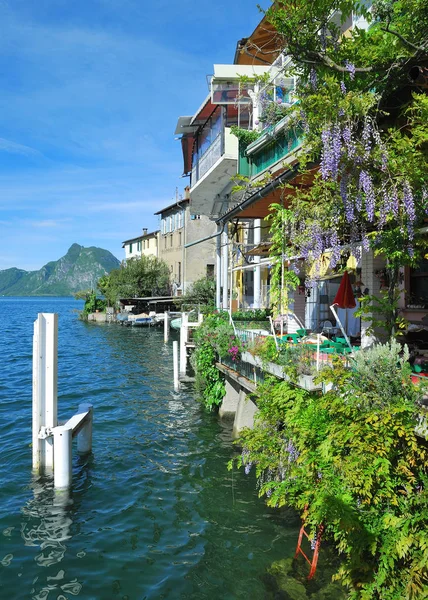 瑞士提契诺州卢加诺湖田园诗般的著名格丽德里亚村 — 图库照片
