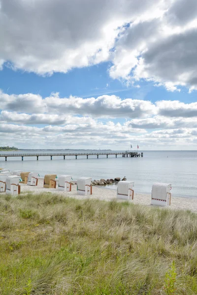 Beach and Landing Stage of Haffkrug at baltic Sea near Scharbeutz and Timmendorfer Strand,Schleswig-Holstein,Germany