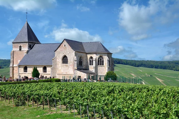 Igreja Vineyard Perto Epernay Região Champagne Marne Grand Est França — Fotografia de Stock
