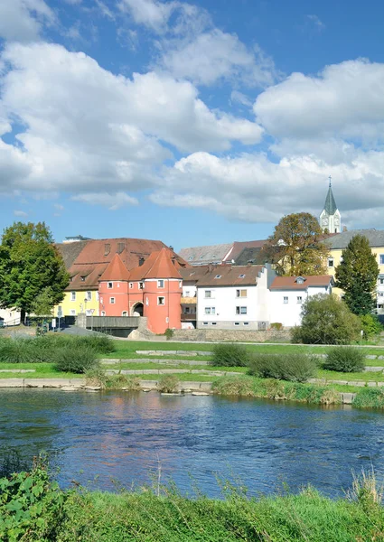 Village Cham Regen River Dans Forêt Bavaroise Bavière Allemagne — Photo