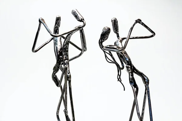 Figures Performers Made Welded Black Metal Wire Dancers Dancing Stylish — Stock Photo, Image