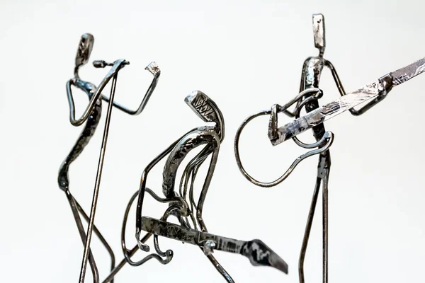Figures Music Performers Made Welded Black Metal Wire Band Made — Stock Photo, Image