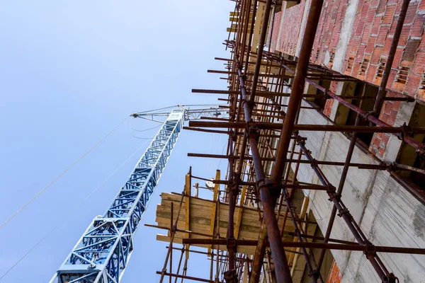 Scaffold Crane Placed Unfinished Edifice Building Construction — Stock Photo, Image