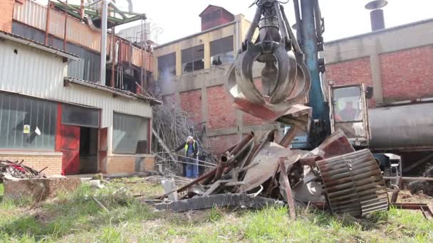 Vista Máquina Manipulador Carregador Com Garra Garra Hidráulica Até Que — Vídeo de Stock