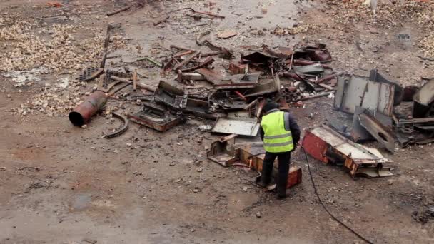 Şçi Oksijen Asetilen Propan Gaz Karışımı Kullanarak Elle Eski Metal — Stok video