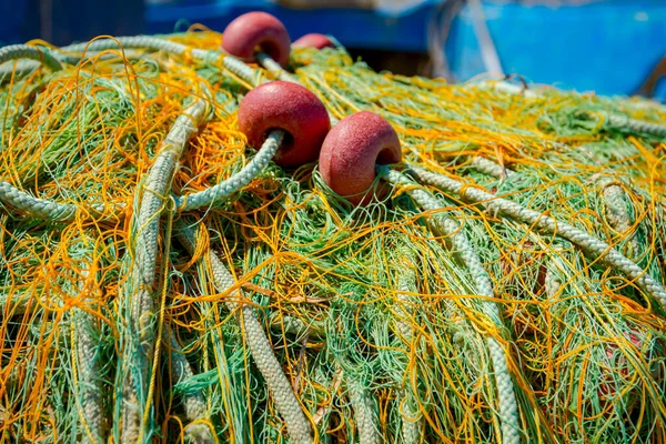 Pile Commercial Fishing Net Equipment Angling Open Sea — Stock Photo, Image