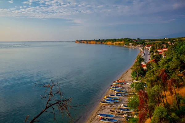 Nad Výhledem Rybářské Lodě Které Jsou Suché Doky Stažené Písečné — Stock fotografie