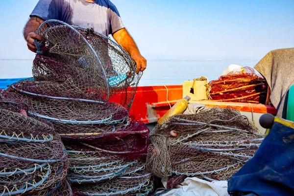 Pescador Acumula Red Pesca Preparan Para Próxima Pesca —  Fotos de Stock