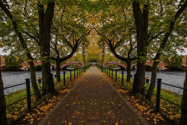 small path along the river Spree in Berlin ,mirrored