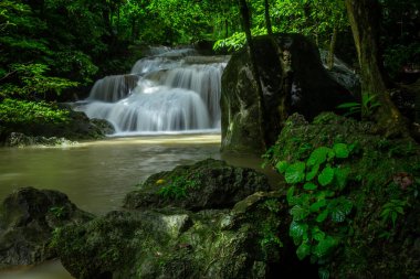 Erawan Şelalesi 'nde Şelale Ulusal Parkı, Kanchanaburi, Tayland