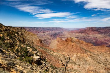 Güney Rim Grand Canyon Arizona, Colorado Nehri tarafından oyulmuş milyonlarca yıllık jeolojik tarihini açığa kırmızı rock grupları katmanlı. Görünüm noktaları Mather noktası, Yavapai gözlem istasyonu dahil ve Mary Colters uyanık Studio Mimar