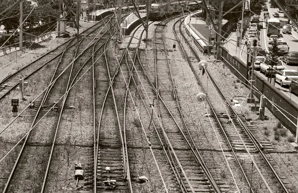 Demiryolu rayları bir labirent — Stok fotoğraf