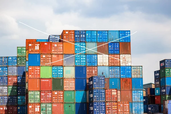 Shipping Containers Dock Rotterdam Trademarks Removed — Stock Photo, Image