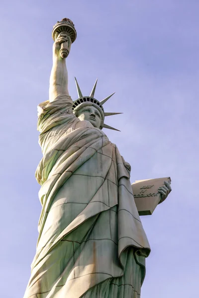 The Statue of Liberty is a colossal neoclassical sculpture on Liberty Island in New York Harbor within New York City, in the United States with a scale copy in Las Vegas