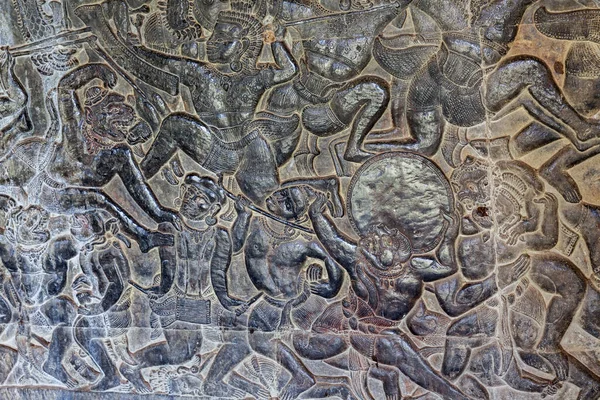 Basreliefs Den Wänden Der Außengalerie Von Angkor Wat Das Rauschen — Stockfoto