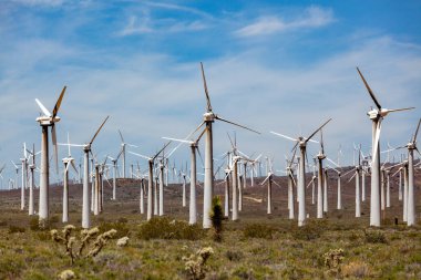 Rüzgar türbinleri Kaliforniya. Rüzgar türbininin ürettiği elektrik yenilenebilir enerji.