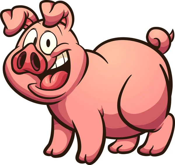 Glückliches Cartoon Schwein Mit Breitem Lächeln Vektor Clip Art Illustration — Stockvektor