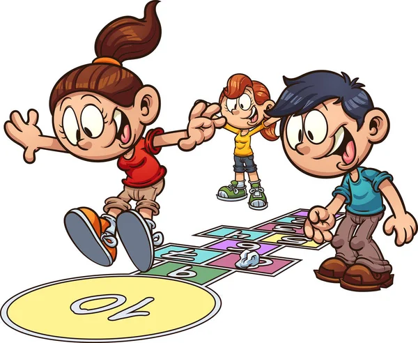 Bambini Dei Cartoni Animati Che Giocano Hopscotch Illustrazione Clip Art — Vettoriale Stock