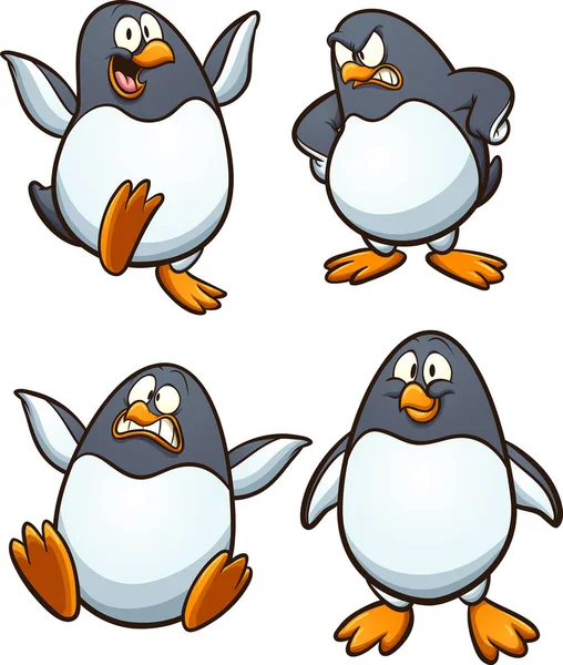 Pingüino Dibujos Animados Con Diferentes Expresiones Ilustración Clip Vectorial Con — Archivo Imágenes Vectoriales